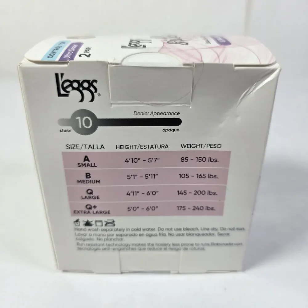 L'eggs Silken Mist Control Top Ultra Sheer Tights Black Q+ Mist 2 Pack New